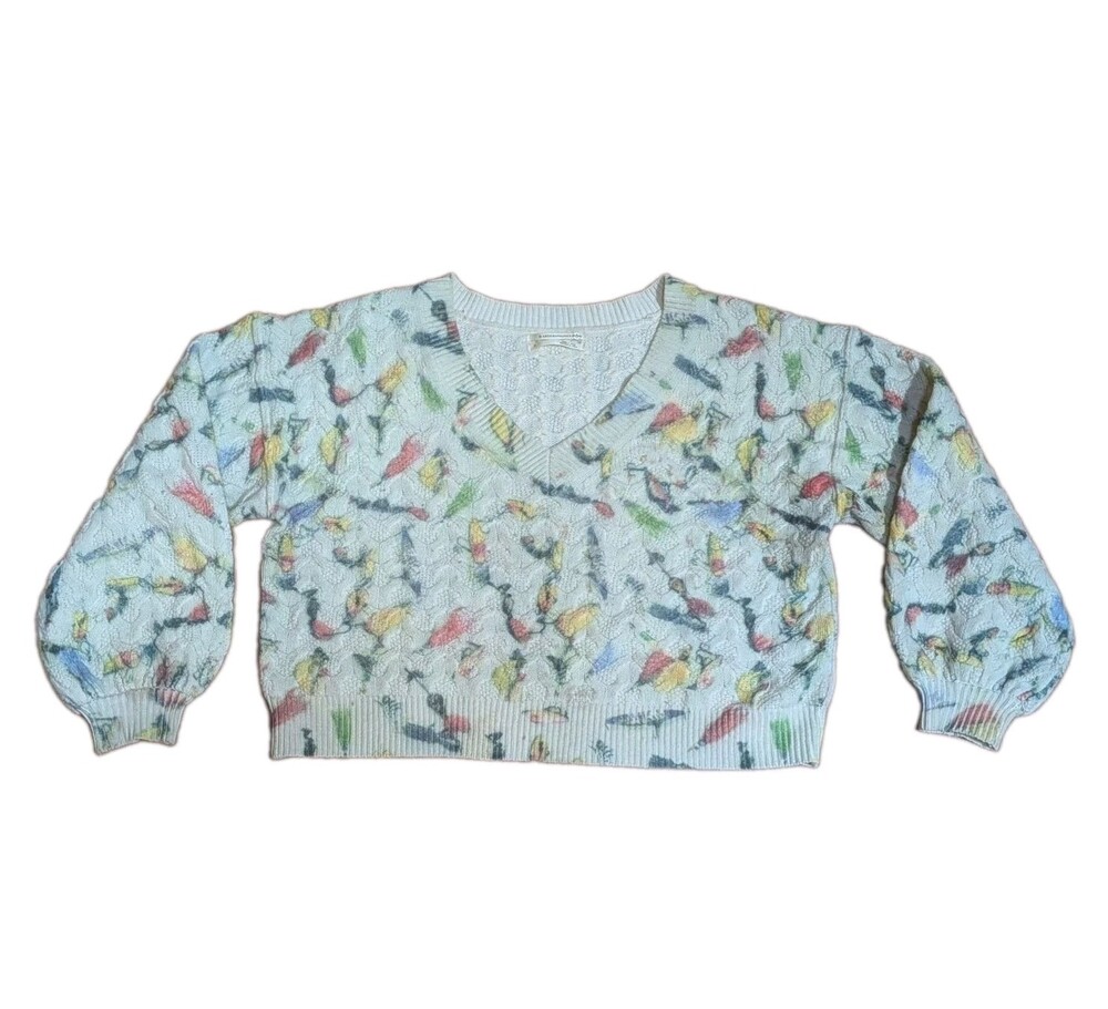 Anthropologie Womens S Lambs Wool Cable Knit Sweater Cropped 'Catch of the Day'